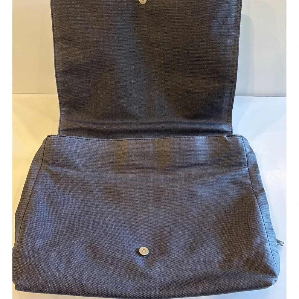 Skagen Eric Messenger Bag Heathered Navy Nylon Leather Trim Large Zippers